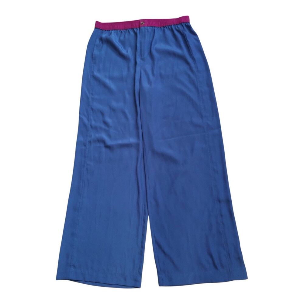 Jennifer Hudson Collection Pants Women L Blue Wide Leg Elastic Waist Lightweight
